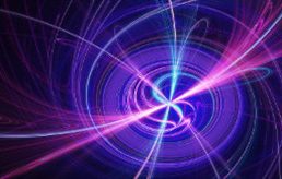 Abstrakte Darstellung von leuchtenden, spiralförmigen Linien in Blau und Lila.