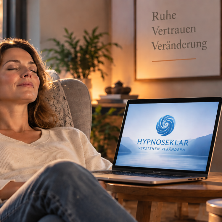 Junge Frau mit Kopfhörern, die entspannt in einem modernen Raum zuhört.